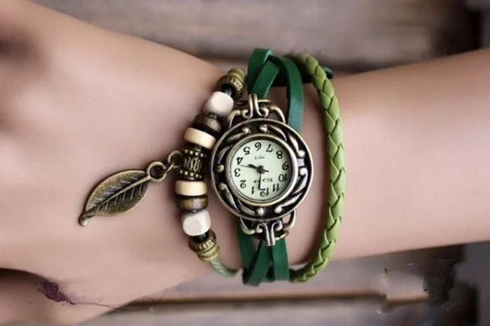 Винтажные браслеты Женские многослойные плетеные браслеты кварцевые кожаные браслеты наручные часы для женщин браслеты украшения подарки
