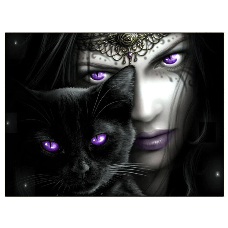 picture Woman With Black Cat Painting 5d blue eye woman black cat diy diamond painting cross stitch full square resin diamond embroidery diamond mosaic paintings