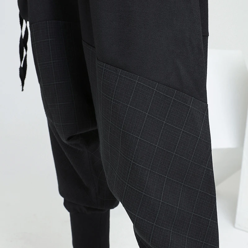[EAM] Новинка, весенние женские брюки с высокой талией, однотонные, черные, в клетку, с разрезом, свободные, модные, JE33401