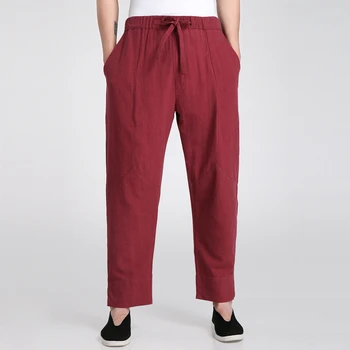 

Burgundy Traditional Chinese Men's Kung Fu Trousers Cotton Linen Tai Chi Pants Wu Shu Clothing S M L XL XXL XXXL 2601-2