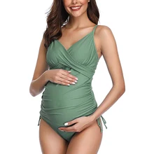 Одноцветный женский купальник для беременных, Ретро стиль, слива, с запахом спереди, танкини, две части размера плюс, Купальник для беременных, купальный костюм, пляжная одежда