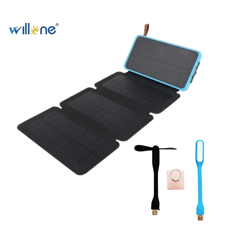 

Willone 20000mAh Solar Power Bank Waterproof Powerbank Charger Fold Portable Power Source With Camping Light For Phone