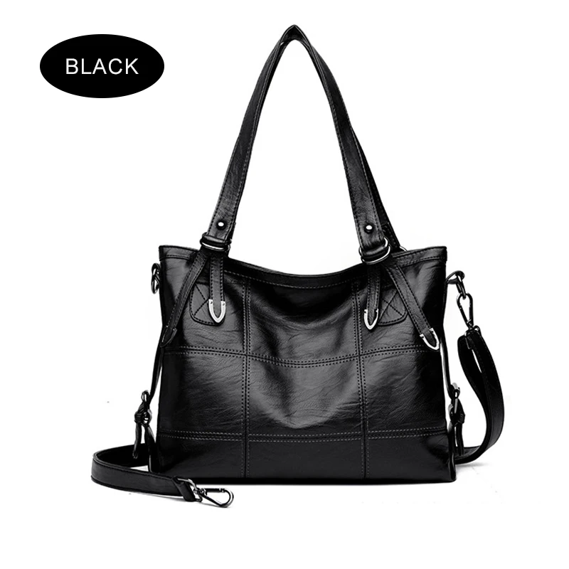 

Ship from RU Women PU Leather Handbag Stitching Big Capacity Shoulder Bag Soft Tote for Shopping BS88