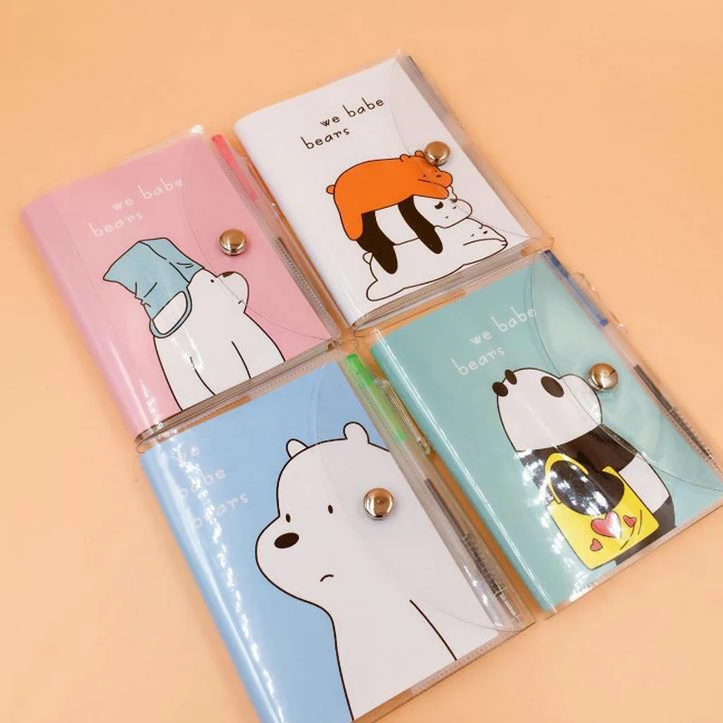 

1 Set lovely Animal Bear Cat Notebook with Ballpoint Pen Notepad Button Diary Book Exercise Book School Supply notebook gift