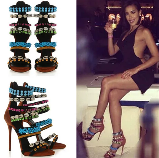 Coline Embellished Suede Gladiator Sandals Women High Heels Shell Beading Deco Women Pumps Wedding Shoes Woman Sandalias Mujer (13)
