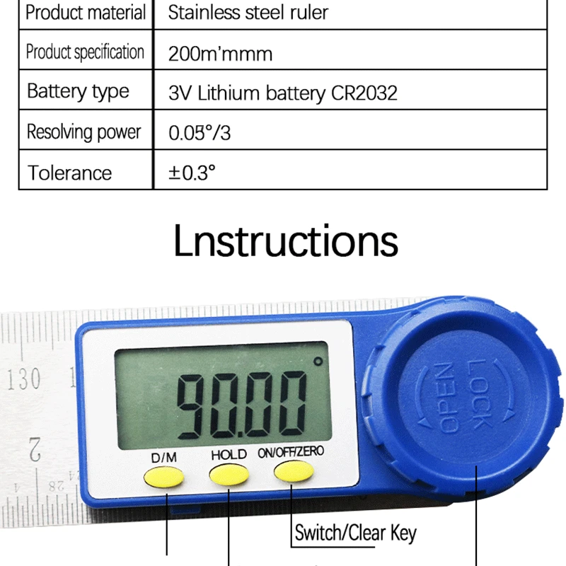 0-200 мм 8 ''цифровой угломер транспортир из Нержавеющей Стали Угловой искатель линейка цифровой ЖК-дисплей деревообрабатывающий измерительный инструмент