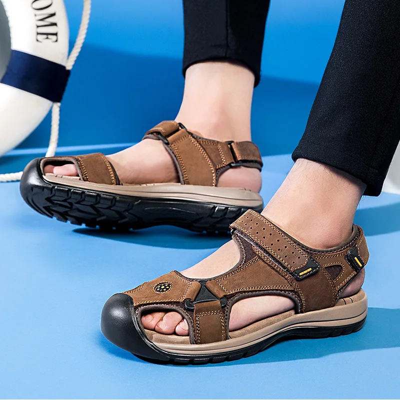 ROXDIA genuine leather men sandals summer cow leather new for beach male shoes mens gladiator sandal 39-46 RXM048