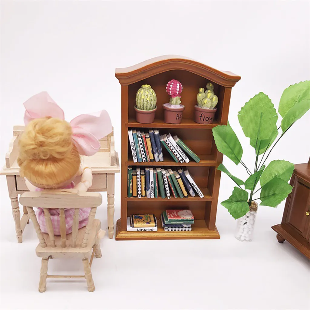 

Dollhouse Furniture Mini Bookshelf Miniature Living Room Kids Pretend Play Toy