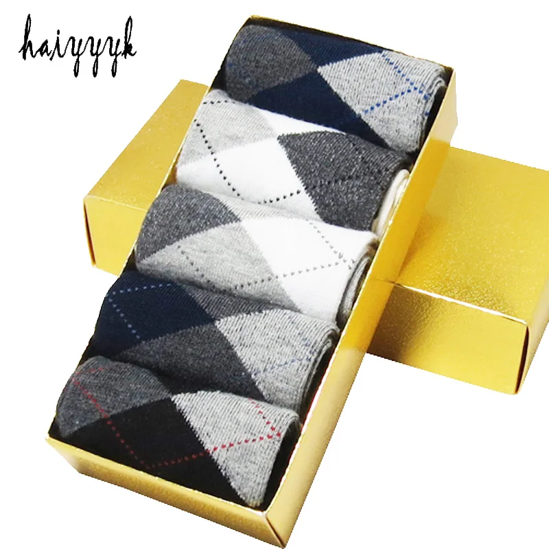 

Men's cotton socks classic diamond socks men breathable antibacterial crew sock 5pairs/lot No Box