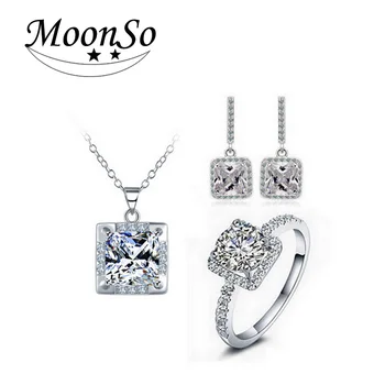 

christmas CZ Stone Wedding Engagement Bridal Real Sterling Silver 925 Genuine Simulated Jewelry Sets for women LJ574S