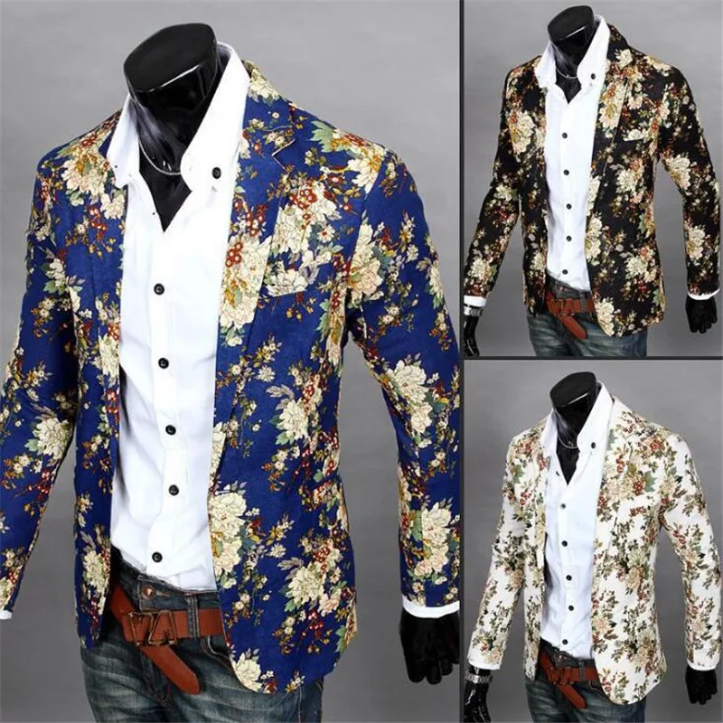 Men Blazer 2018 New Brand Men Suit Jacket Funky Floral Printed Coat