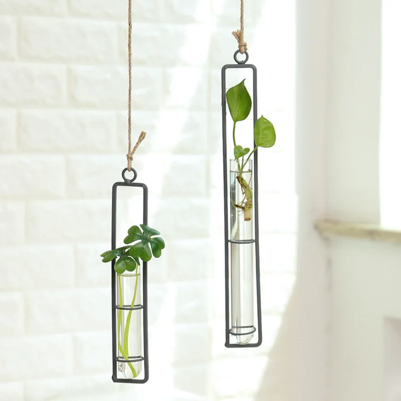 Креативная настенная подвесная ваза для цветов, железное стекло, гидропоника, горшок для растений, прозрачная подвесная бутылка для цветов, домашний декоративный орнамент