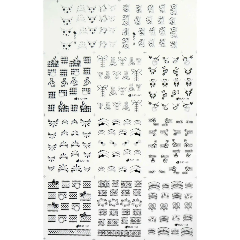 

11 PACKS / LOT SILVERY GLITTER POWDER WATER DECAL SLIDER NAIL ART BEAUTY LACE FLOWER SWEET HEART BOW TIE BJC144-154