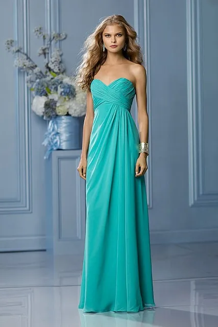 Strapless Long Turquoise Blue Bridesmaids Dresses
