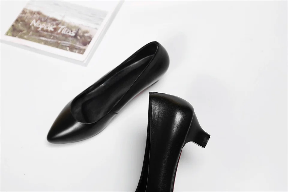 spring and autumn women's shoes leather fabric comfortable lining 4CM low heel black work women's shoes