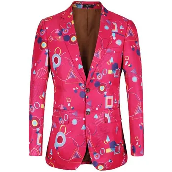 

2018 new high quality business casual geometric pattern printed fashionable men's suit stage groom suit