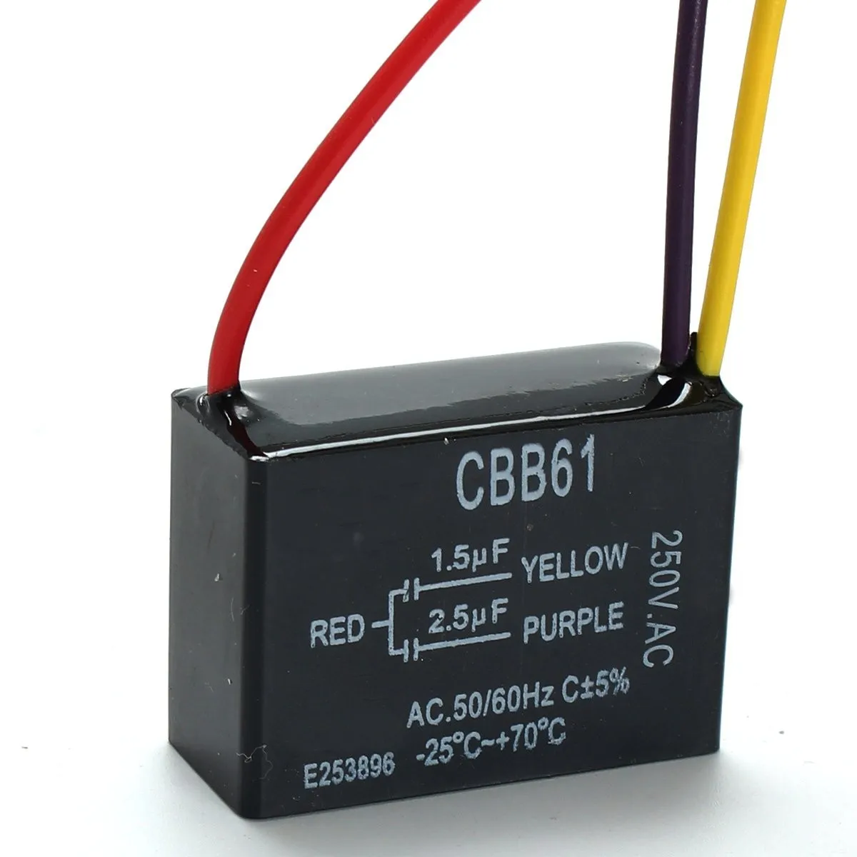 

1pc Black Fan Capacitor CBB61 1.5uF+2.5uF 3 Wires AC 250V 50/60Hz Capacitor For Ceiling Fan