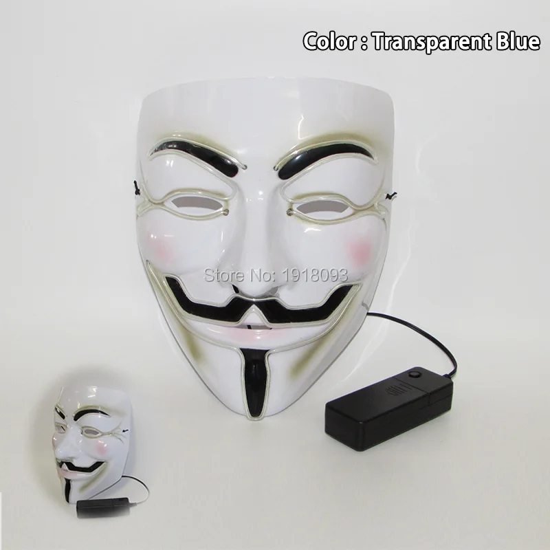 Новое прибытие EL Освещение V или Vendetta маски для взрослых Оригинальные светильники для вечеринки Хэллоуин и Рождество по 3 В звук активных