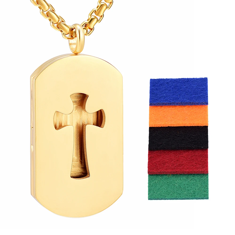 JJ001 Cut Out Cross & Dog Tag Stainless Steel Essential Oil Diffuser