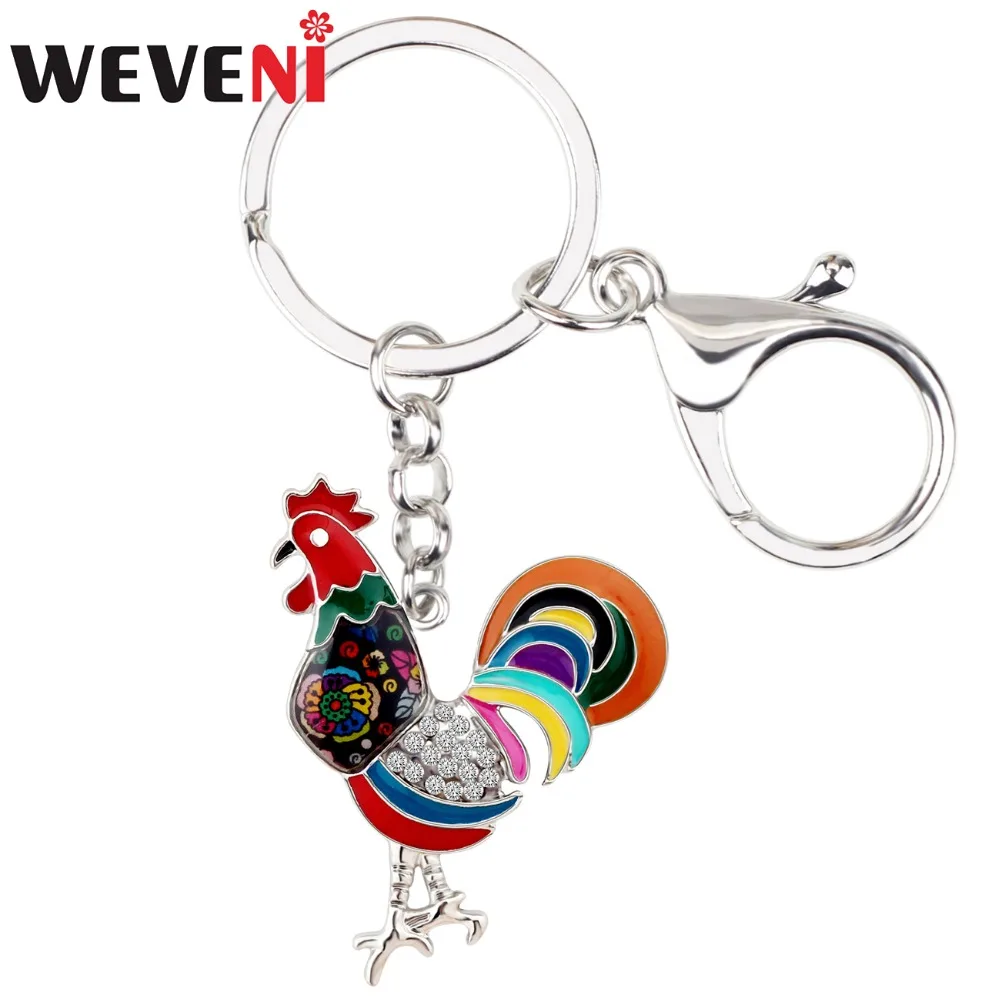 

WEVENI Metal Enamel Rhinestone Floral Chicken Rooster Key Chains Key Holder Rings Jewelry For Women Girls Pendant Hot Car Bijoux