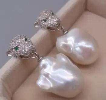 

Jewelry Jade Earring Leopard SOUTH SEA NATURAL multicolor baroque PEARL earring Free Shipping