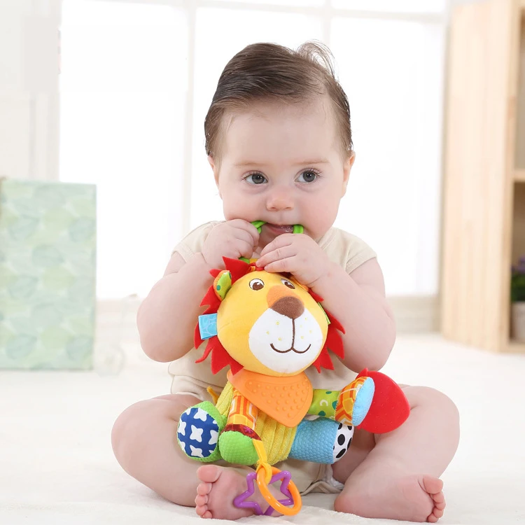 Animal Baby Bell Hand Grasp Educational Toys Infant Rattle Bell Mobility on The Crib Bed Hanging Plush Teether Dolls Infant Toys