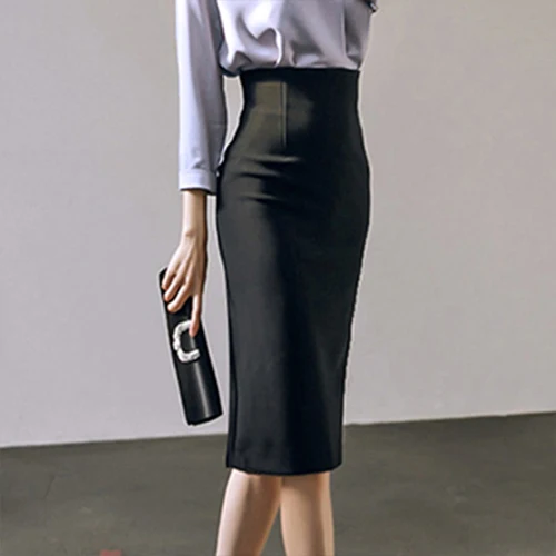 H Han queen, корейский стиль, осень, новинка, свободная Однотонная рубашка и высокая талия, облегающая юбка-карандаш, 2 предмета, деловые костюмы, комплект - Цвет: Skirt