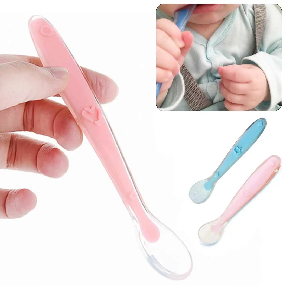

1pcBaby Spoons Feeding Dishes Tableware for Children Flatware Cutlery Colher Spoon Silicone Tools-for-patchwork Lot Soup Ladle