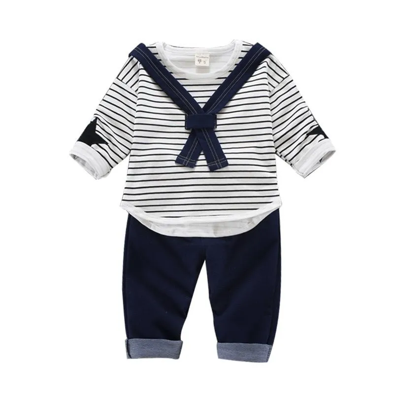 

Spring Autumn Children Boys Girls Fashion Clothing Suits Baby Naval Collar T-shirt Pants 2Pcs/Sets Toddler Cotton Tracksuits