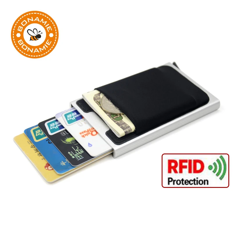 BONAMIE Aluminum Wallet With Elasticity Back Pouch ID Credit font b Card b font font b