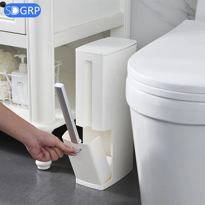 

6L Narrow Trash Can Set Toilet Brush Bathroom Waste Bin Dustbin Trash Cans Garbage Bucket Garbage Bag Bathroom Cleaning Tools