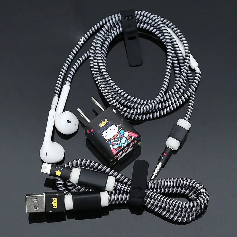 

New 3 in 1 TPU Spiral Wire Management USB Charging Cable Protector Earphone Cord Protection For iphone 5 5s 6 7 8 Cable Winder