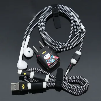 

New 3 in 1 TPU Spiral Wire Management USB Charging Cable Protector Earphone Cord Protection For iphone 5 5s 6 7 8 Cable Winder