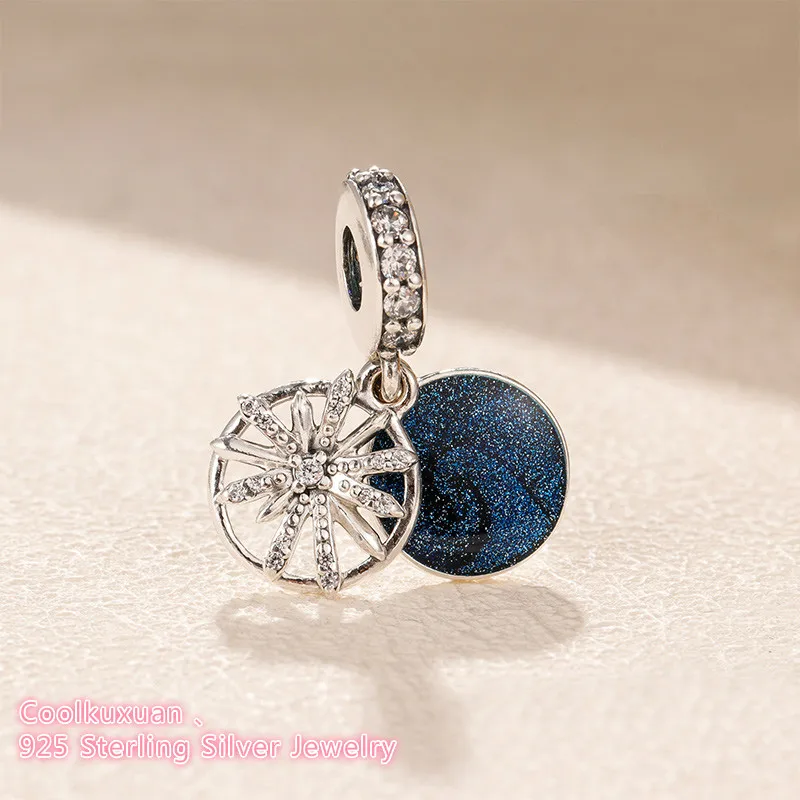 

2018 Winter 925 Sterling Silver Dazzling Wishes Dangle Charm, Clear CZ& Blue Enamel beads Fit Original Pandora Charms Bracelet