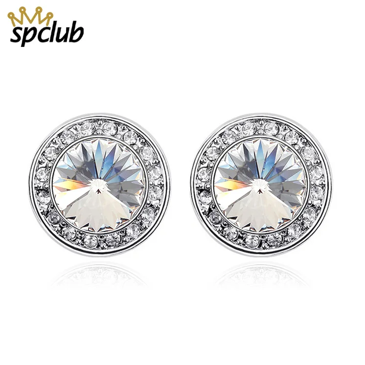 

SPCLUB Wholesale Crystals From Swarovski Piercing Stud Earrings Round Fashion Jewelry Statement Create Earring Gifts For Women
