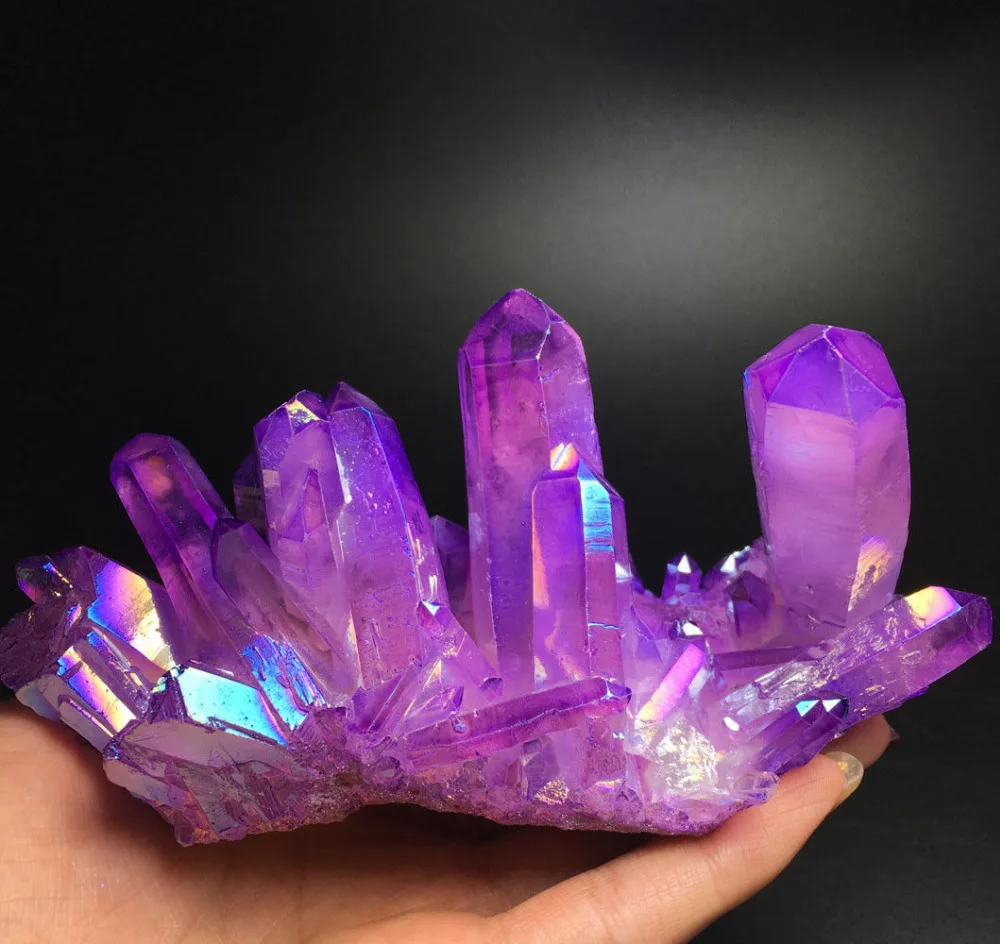 

424g PURPLE Aura Quartz Crystal Titanium Bismuth Silicon Cluster Rainbow amethyst geode