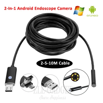 5.5mm 2-5-10M Waterproof Android Endoscope Camera 2-In-1 Connector OTG USB Borescope Camera For Tube Inspection Car Repairing 1