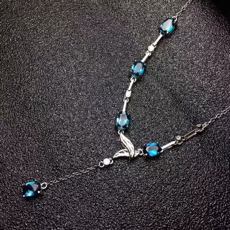 Collier pendentif en topaze bleue naturelle S925 argent pierres précieuses naturelles élégant colli