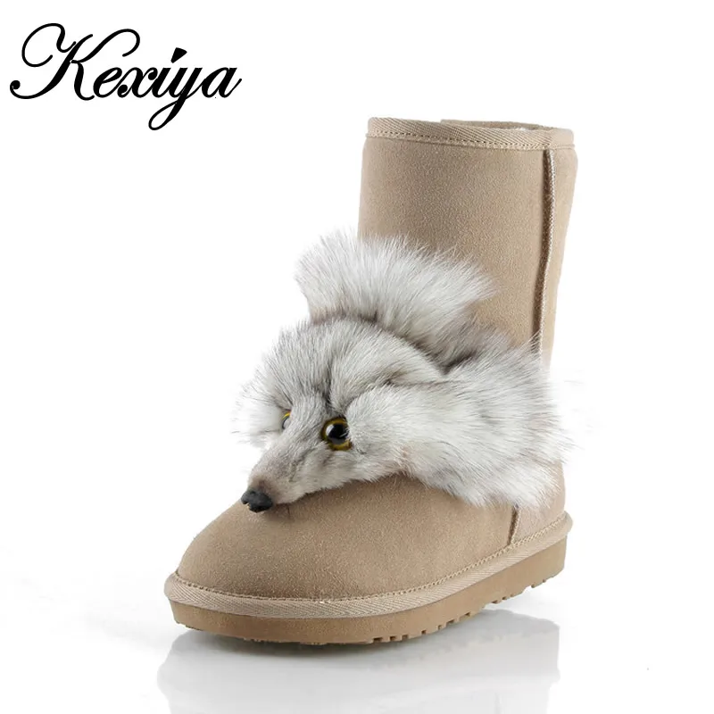 

Big size 34-43 Winter Genuine leather Boots Female Warm Cotton-Padded  snow Boots animal decoration women's shoes QM-X12