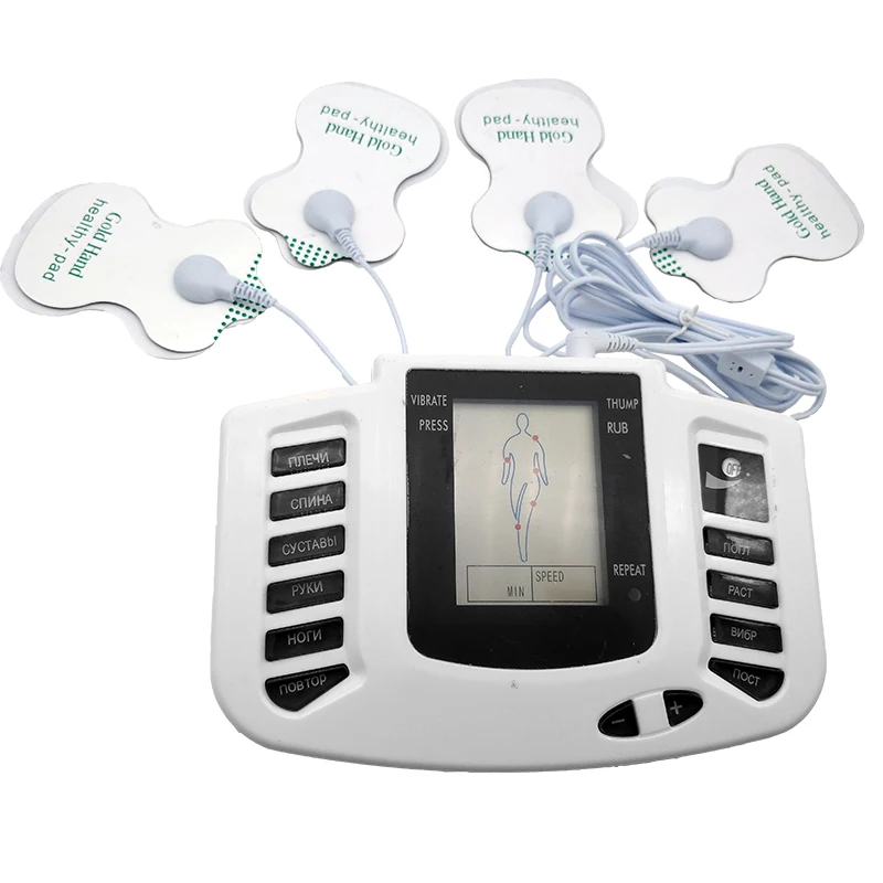 Goedkoop JR309 nieuwe Russisch of Engels knop Rheonome Full Body Relax Muscle Therapy Massager, pulse tientallen Acupunctuur + 16 pads