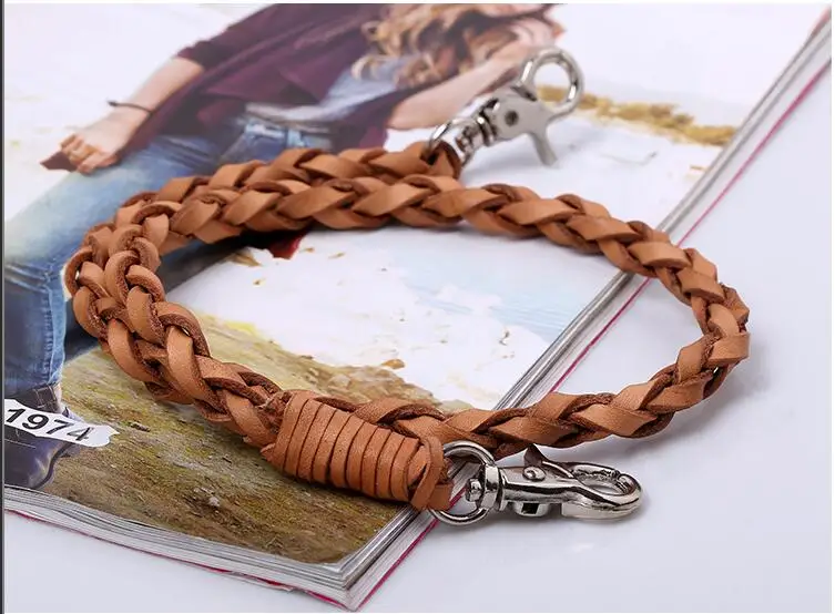 Braided Genuine Leather Wallet Chain