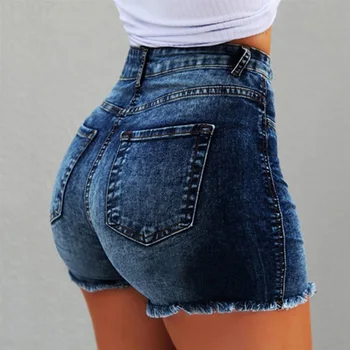 

High Waist Denim Bodycon Women Shorts Tassel Ripped Pocket Hole Short Jeans Plus Size 2019 Fashion Summer Sexy Female Bottoms
