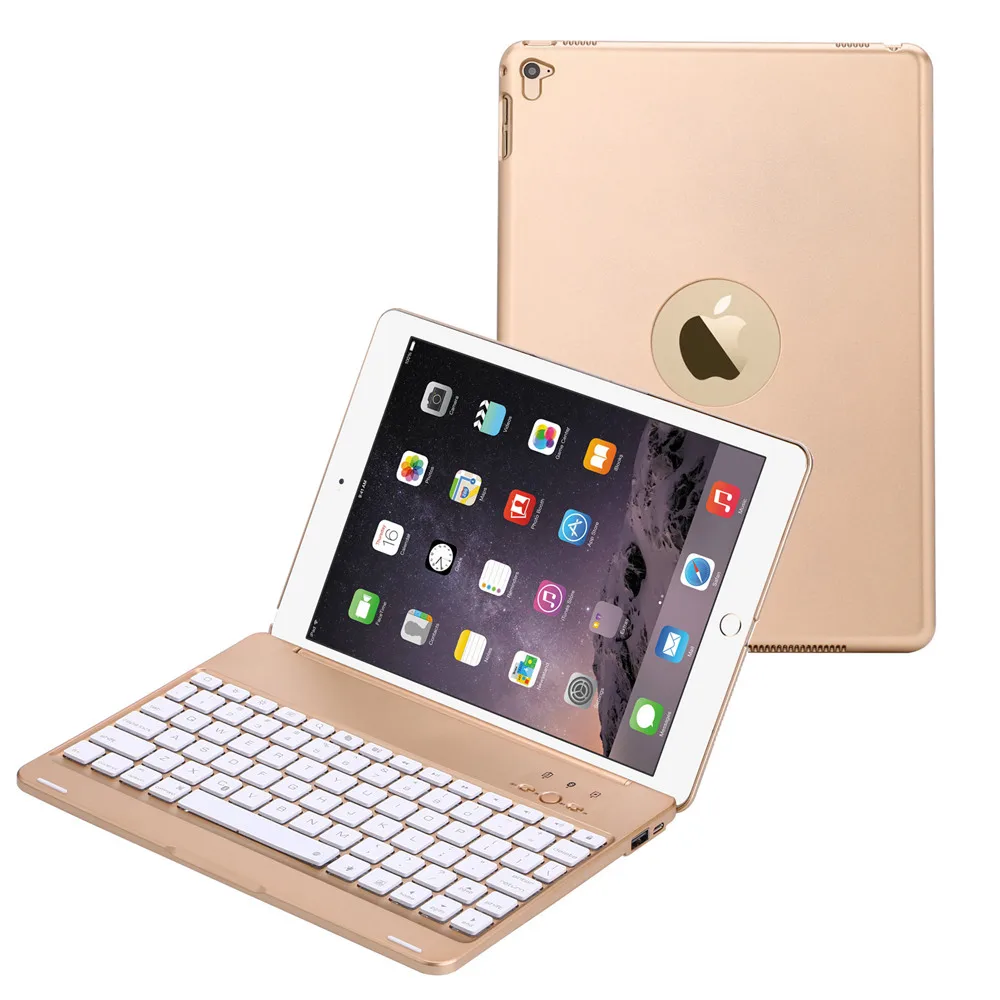 

For New iPad 9.7 2017 Smart Bluetooth Russian/Hebrew/Spanish Keyboard Case Cover With 7 Colors LED Backlit 2800mAh Power Bank