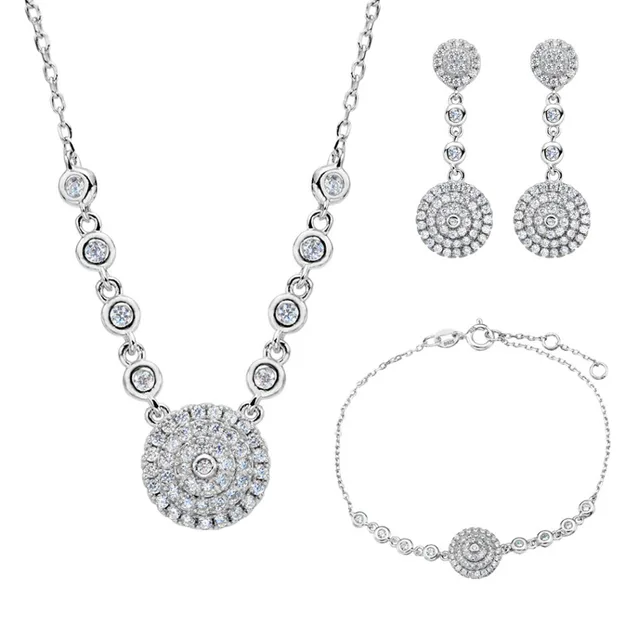 Aliexpress Bella Fashion 925 Sterling Silver Circle Round Bella Fashion 925 Sterling Silver Circle Round Bridal Necklace Earrings Bracelet Set Cubic Zircon Wedding Jewelry