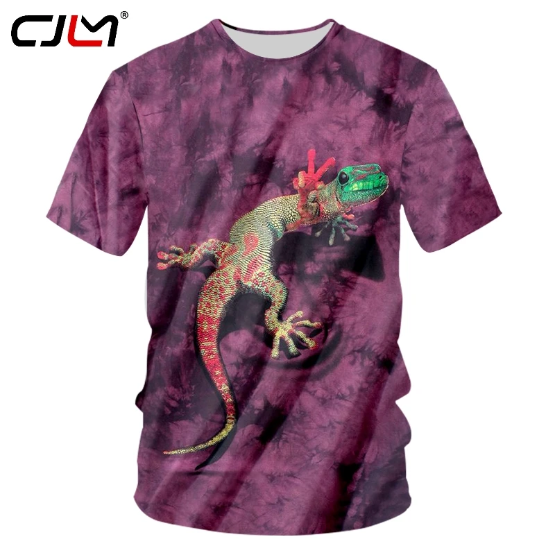 

CJLM Semmer Man New Animal Funny Colored Gecko T shirt 3D Printed Purple Background T-shirt Men's Big Size 5XL O Neck Tshirt