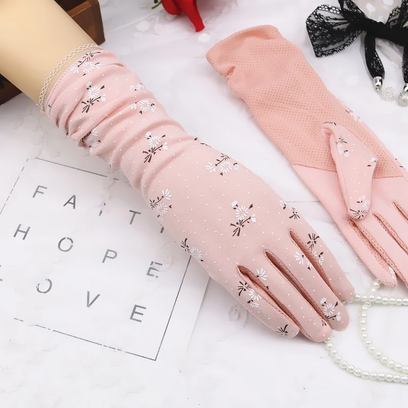 

Female Summer Medium Long Cotton Gloves Women Short Driving Sunscreen Luvas Guantes Anti-skid Touch Screen Thin Hand Muff H3106