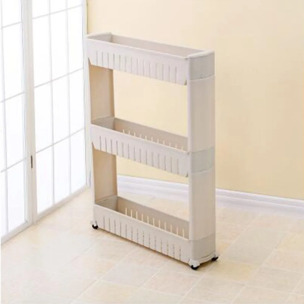 High Quality Gap Storage Shelf For Kitchen Storage Skating Movable Plastic Bathroom Shelf Save Space Three-Layers