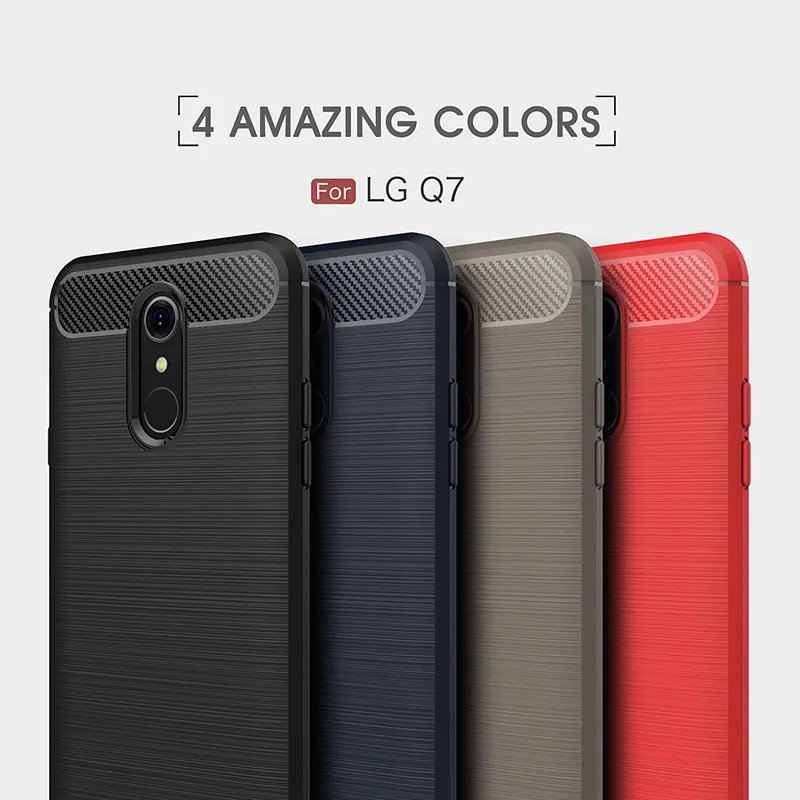 

1Pcs Luxury Mobile Phone Cases for LG Q7 Silicone Drop Protection Gel carbon fiber Soft Shell