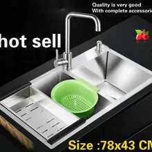 Бытовая стандартная кухонная ручная раковина двойной паз сделать блюда 304 из нержавеющей стали Горячая 78x43 см