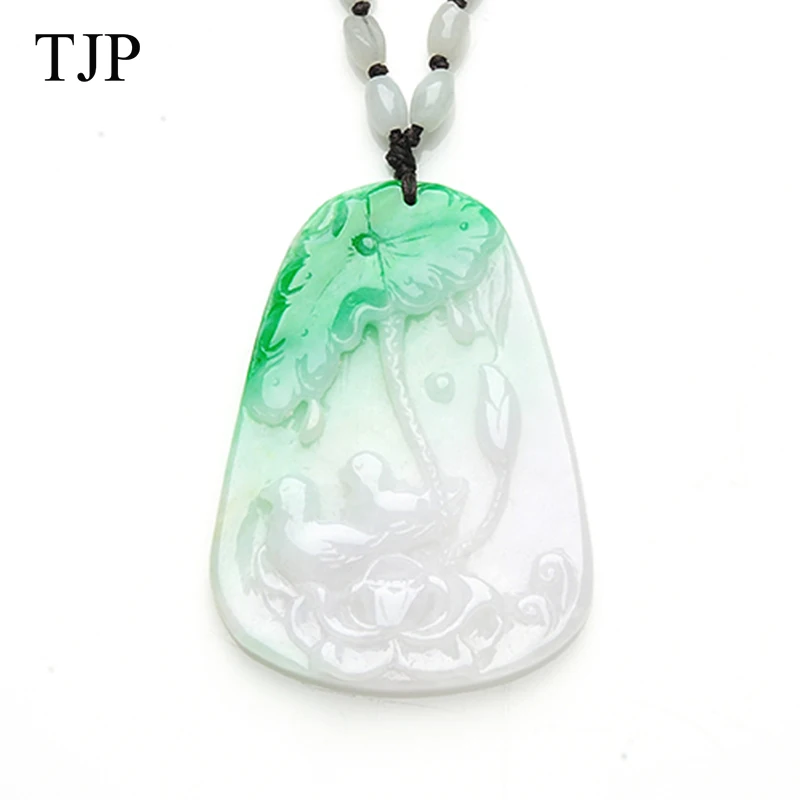 

TJP Emerald Beautiful stone Jade mandarin duck Jewelry accessories Authentic pendant necklace WH2211 Free shipping